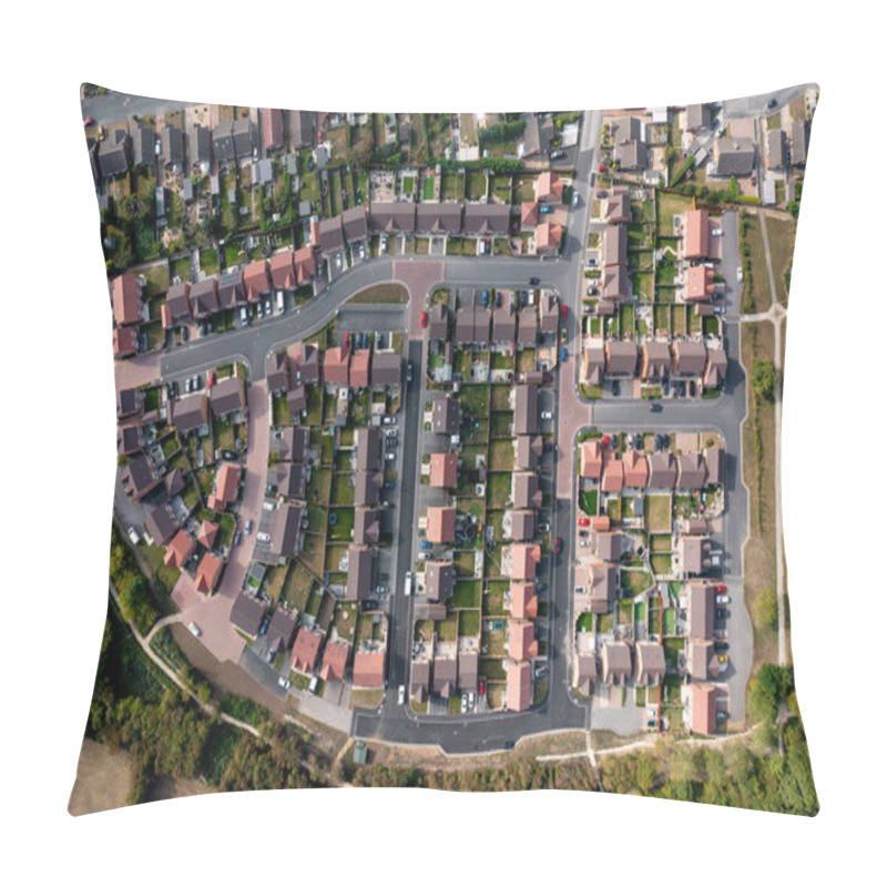 Personality  Aerial View Directly Above A New Build Housing Development On The Outskirts Of A Village In A Housing Expansion Concept Pillow Covers