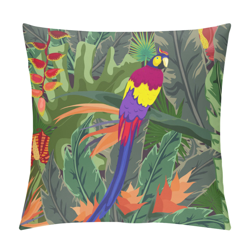 Personality  Posters Tropical Flora And Fauna, Tropical, Plant, Parrot Background Pillow Covers