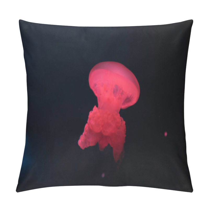 Personality  Blue Blubber Jellyfish In Red Neon Light On Black Background Pillow Covers