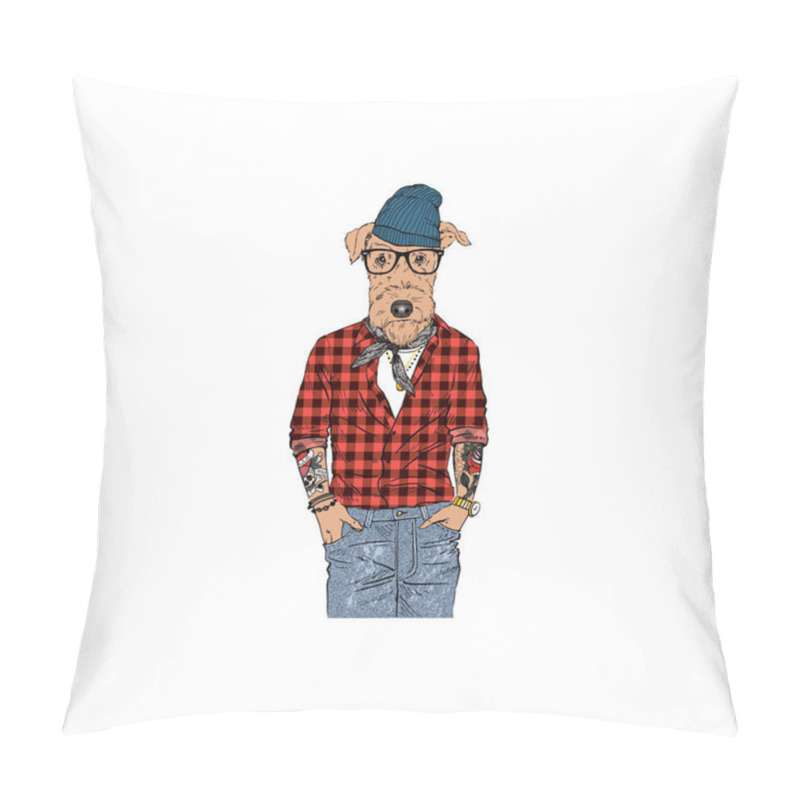 Personality  Airedale Terrier Urban Dog, Anthropomorphic Animal Illustration Pillow Covers