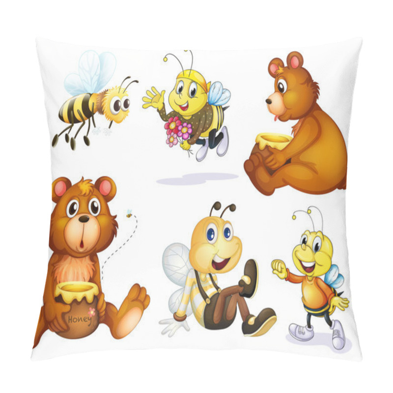 Personality  Two Bears And Four Bees Pillow Covers