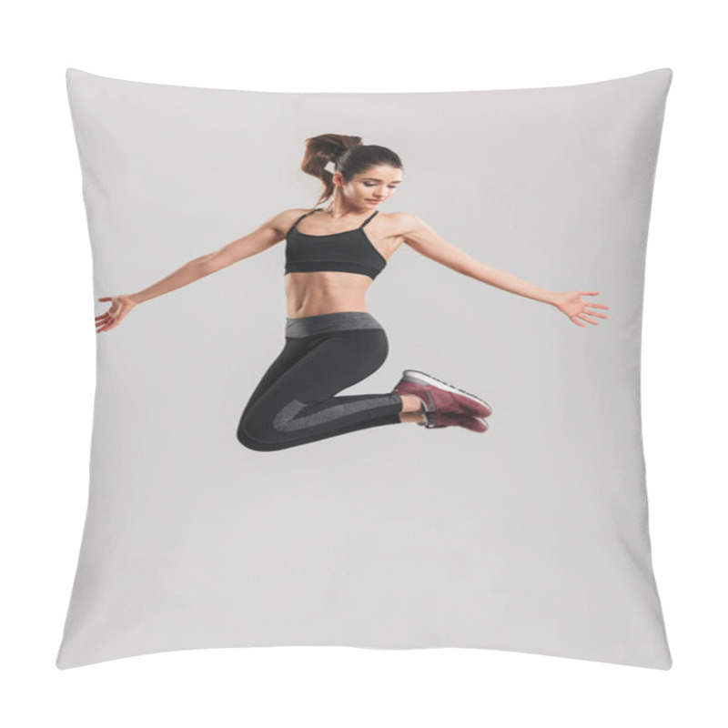 Personality  Full-length Photo Of Slim Pretty Woman In Sportswear Having Stro Pillow Covers