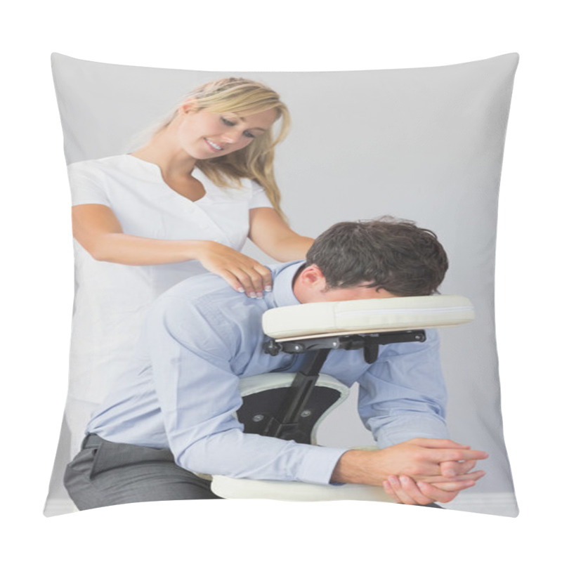 Personality  Masseuse Treating Clients Neck In Massage Chair Pillow Covers