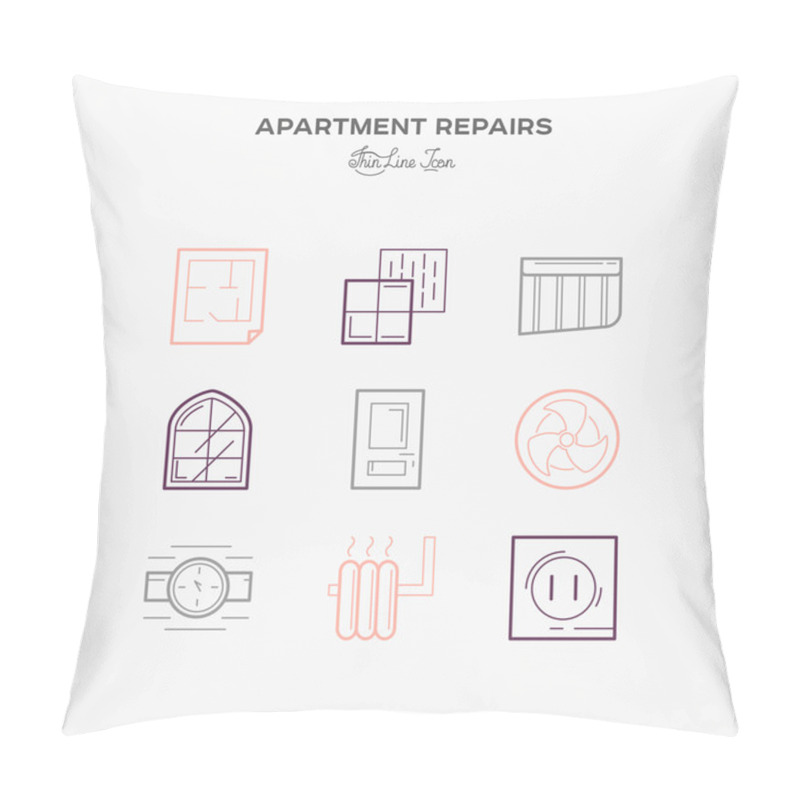 Personality  Flat Line Icons Of Repair And Construction. Construction Industr Pillow Covers