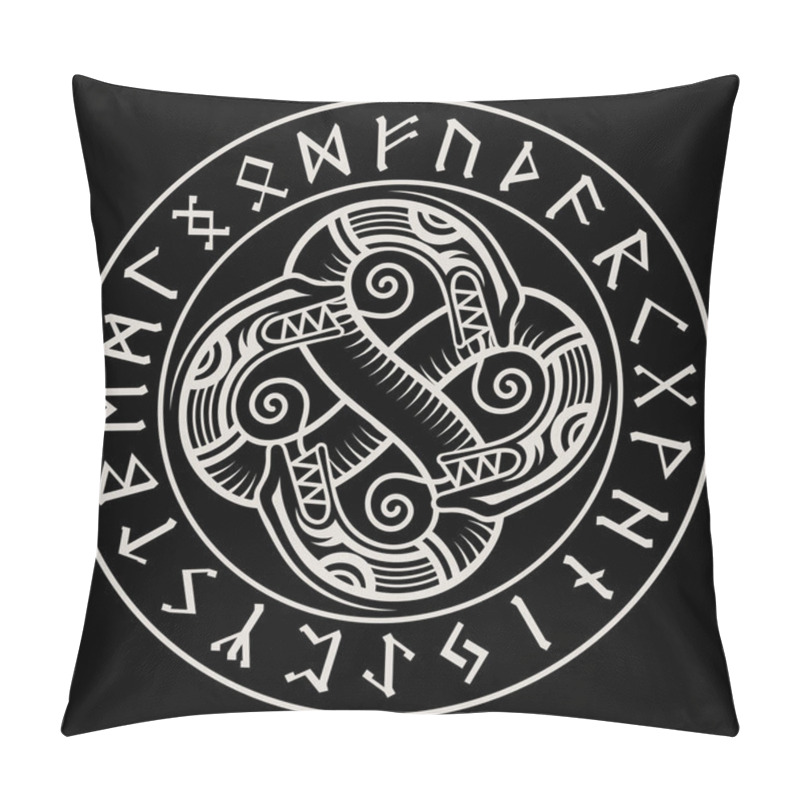 Personality  Scandinavian Viking Design. Ancient Decorative Dragon In Celtic Style, Scandinavian Knot-work Illustration And Northern Runes Pillow Covers