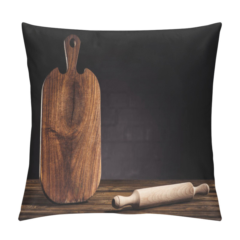 Personality  Closeup Shot Of Rolling Pin And Wooden Cutting Board On Table  Pillow Covers