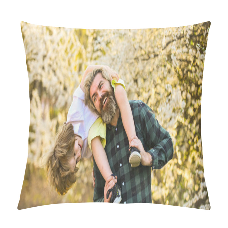 Personality  Best Weekend Ever. Love And Support. Father And Son At Blooming Tree. Spring Time Together. Little Boy Happy With Dad. Family Having Fun. Blossoming Tree In Park. Childhood And Parenthood Happiness Pillow Covers