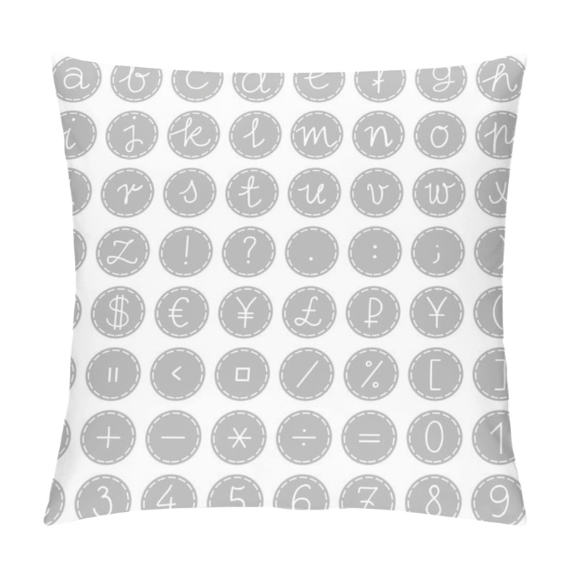 Personality  Hand Drawn White Letters Numbers And Signs On Round Sewed Buttons On White Background Education Set Pillow Covers