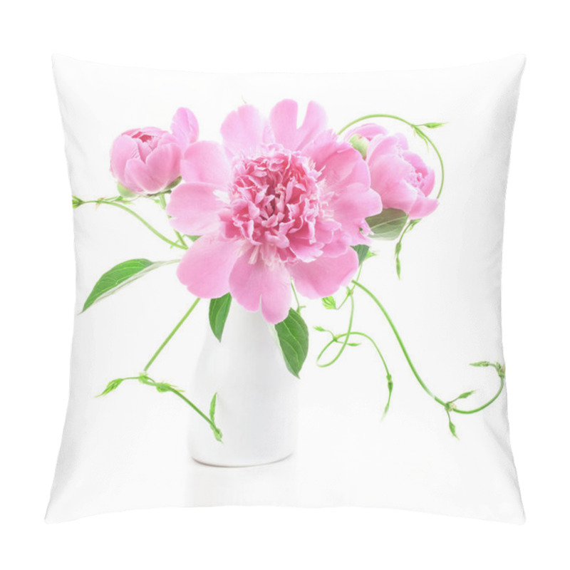 Personality  Peony Flowers In White Vase Isolated On White Pillow Covers