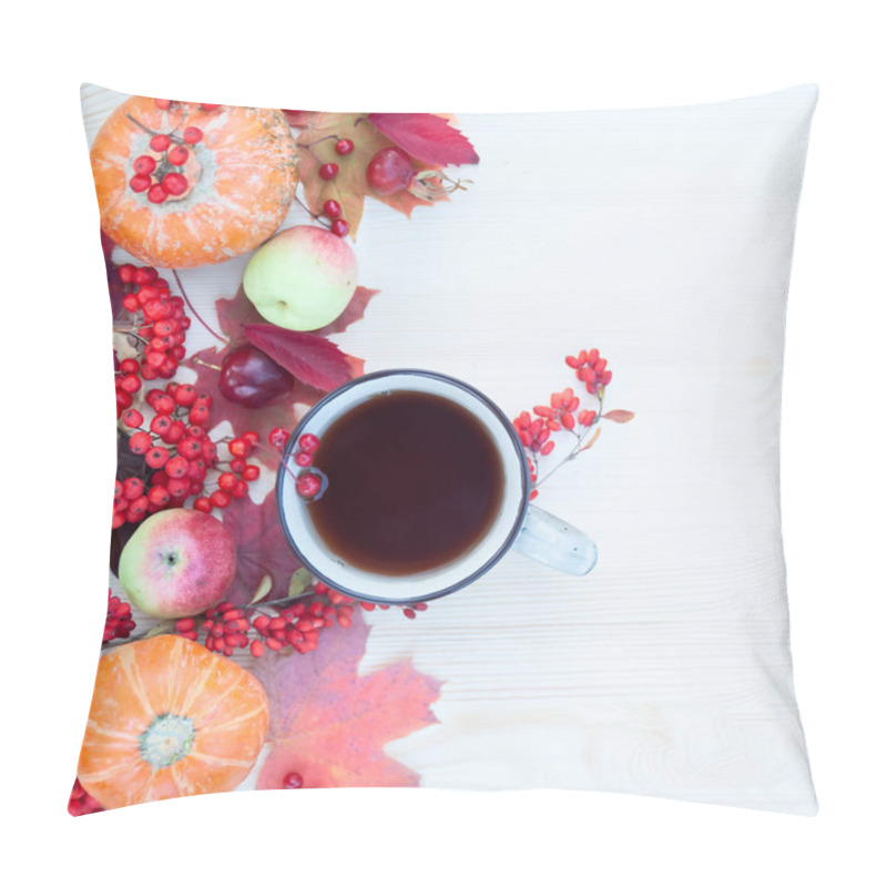 Personality  Autumn Background With Maple Leaves, Apples And Pumpkins, Mounta Pillow Covers