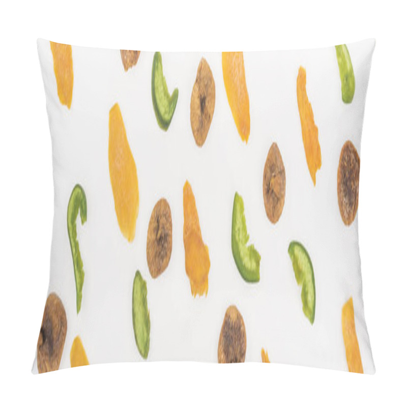 Personality  Top View Of Assorted Dried Fruits And Candied Fruit Isolated On White, Panoramic Shot Pillow Covers