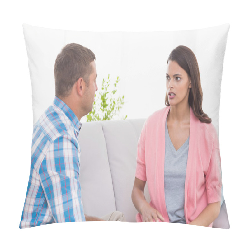 Personality  Woman Looking At Man While Arguing Pillow Covers