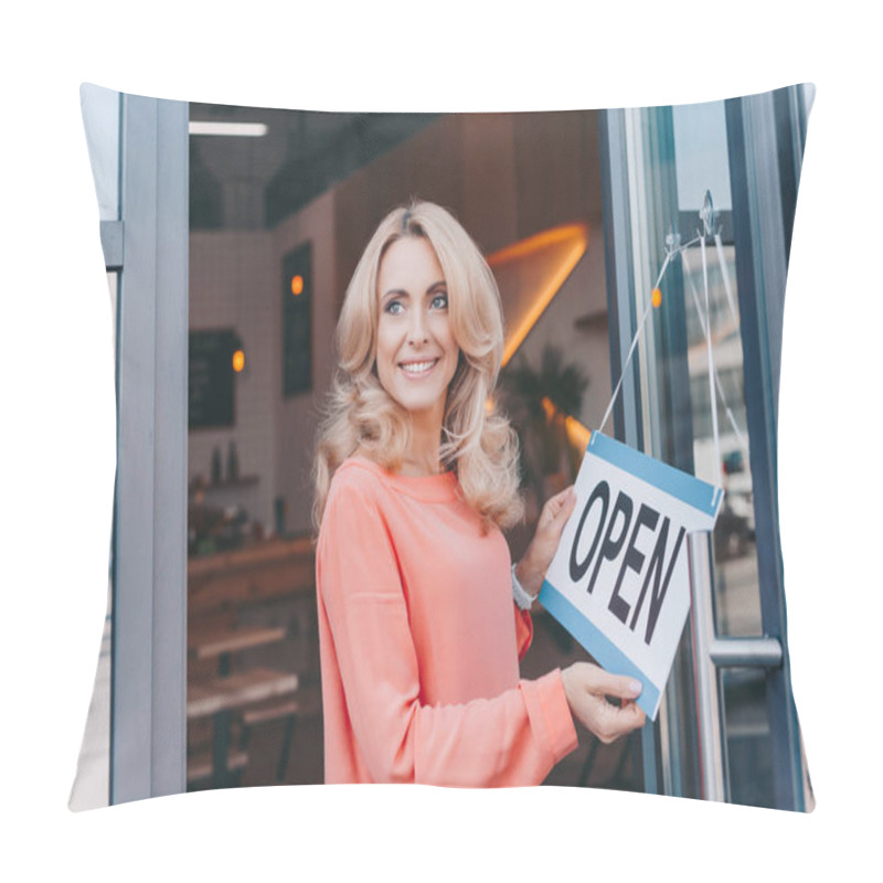 Personality  Cafe Owner With Sign Open  Pillow Covers