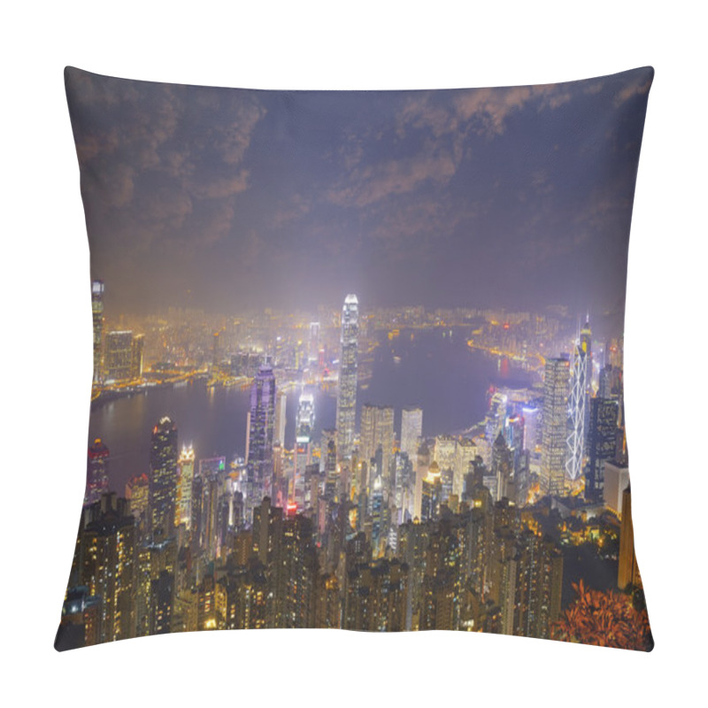 Personality  Hong Kong City Skyline Panorama At Night With Victoria Harbor An Pillow Covers