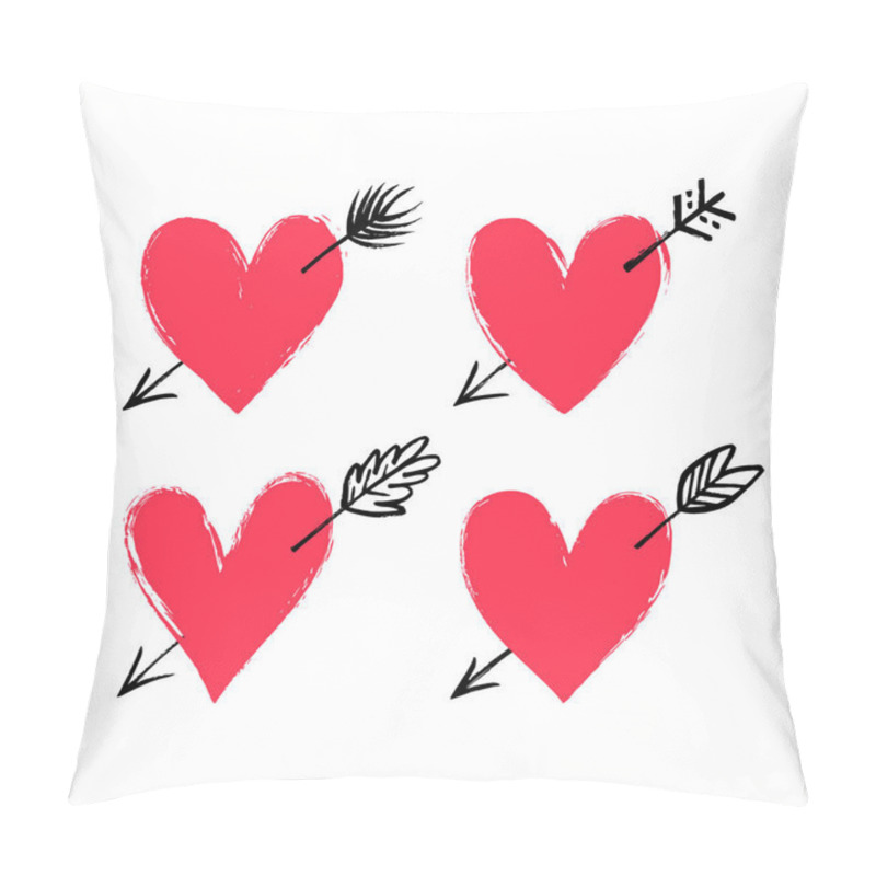 Personality  Set Of Hand Drawn Pierced Hearts.  Pillow Covers