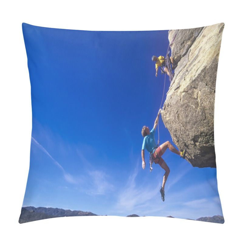 Personality  Climbers Hanging Over The Void. Pillow Covers