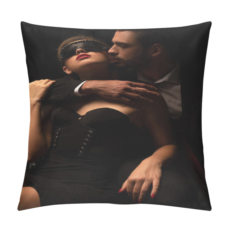 Personality  Passionate Man Hugging Woman In Mask On Bed In Dark Room Pillow Covers