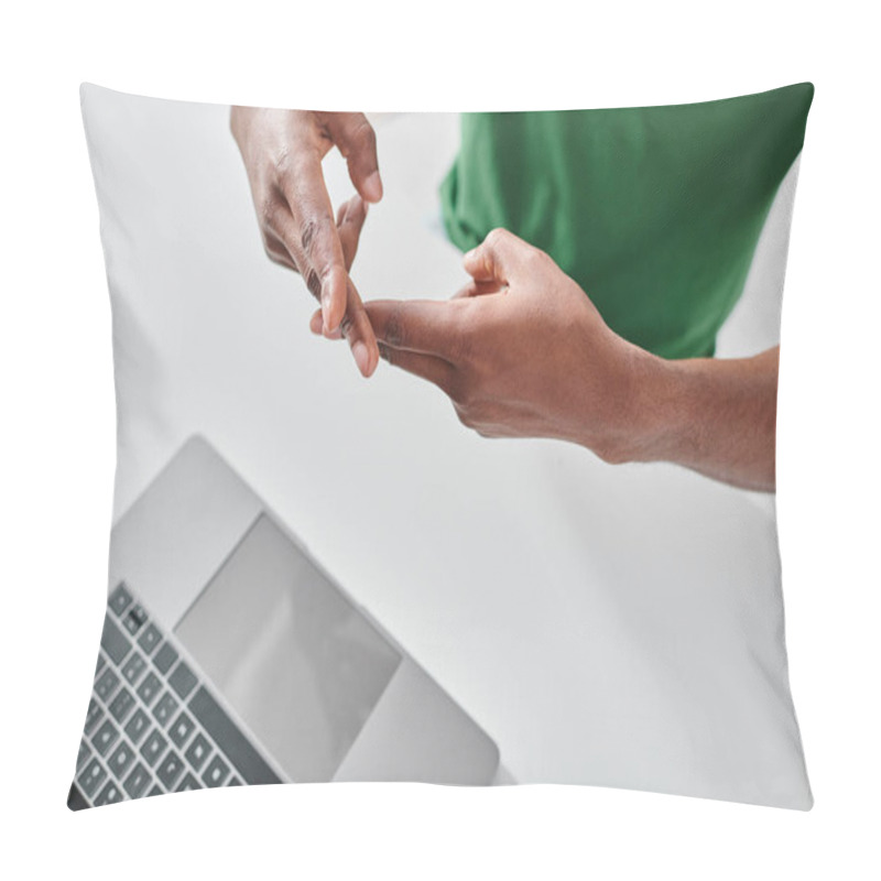 Personality  Cropped African American Man Using Sign Language For Nonverbal Communication, Deaf Culture Pillow Covers