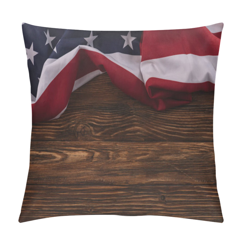 Personality  Top View Of American National Flag On Wooden Surface Pillow Covers