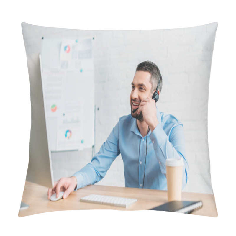 Personality  Happy Adult Call Center Worker Working At Office Pillow Covers