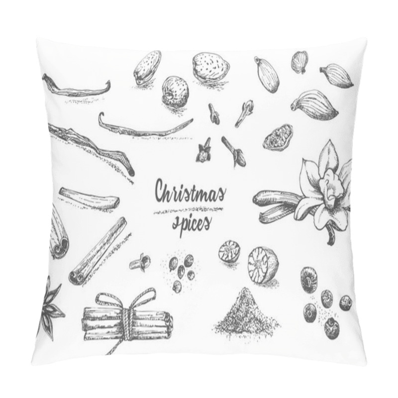 Personality  Set Of Hand Drawn Christmas Winter Spices Pattern. Traditionally Used In Made Desserts, Hot Mulled Wine, Homemade Cookies. Good Idea For Templates Menu, Recipes, Greeting Cards. Vector Illustration Pillow Covers