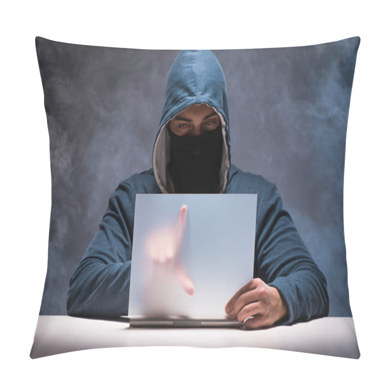 Personality  Computer Hacker Working In Dark Room Pillow Covers