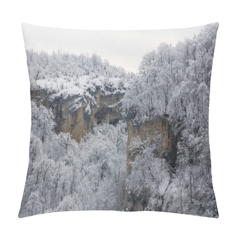 Personality  Landscape Of The Forested Hills In The Snow. Shallow Depth Of Field Pillow Covers