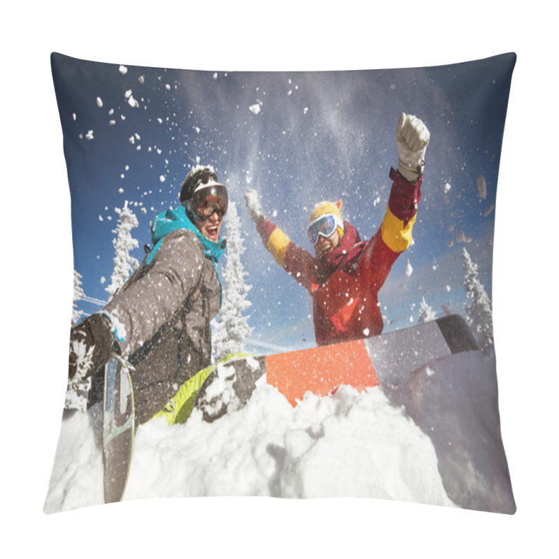 Personality  Couple Of Snowboarders Sitting In Snowdrift  Pillow Covers