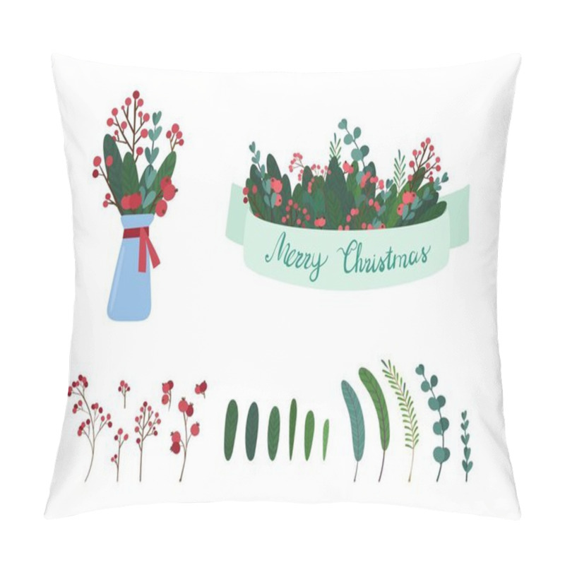 Personality  Mistletoe Tree Botanic Decor Elements Illustrations Set Pillow Covers