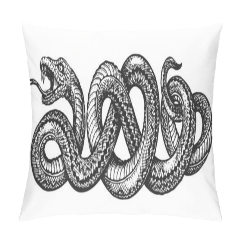 Personality  Snake Sketch Vector. Hand Drawing Tattoo Isolated On White Background In Vintage Engraving Style Pillow Covers