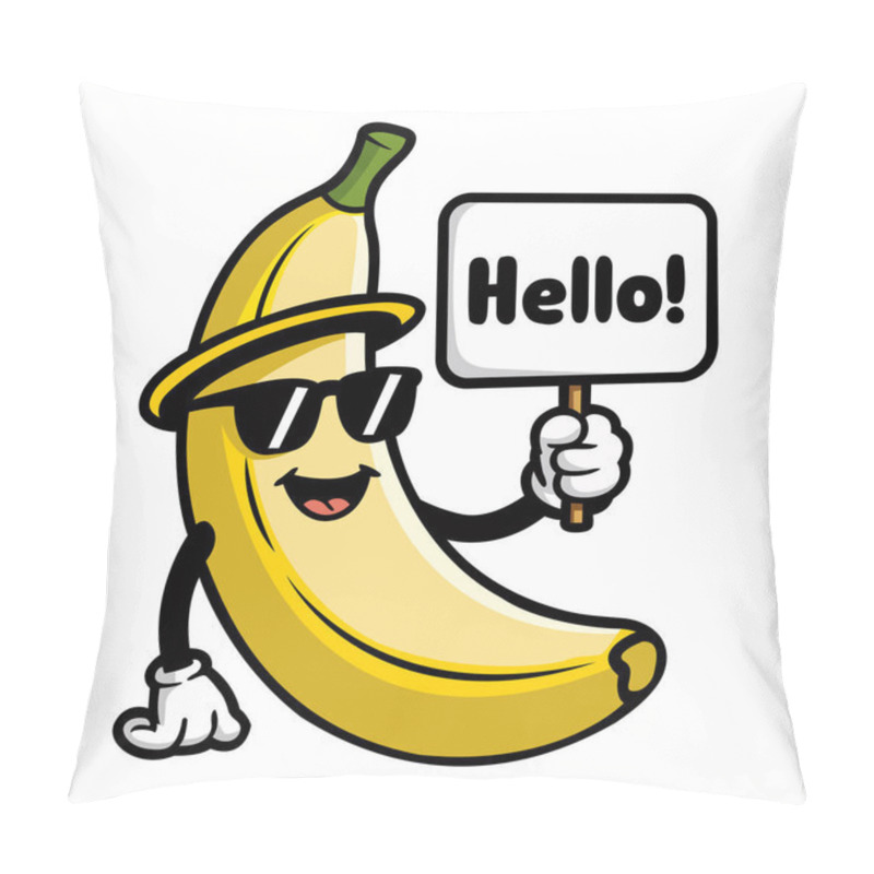 Personality  Cartoon Banana With Glasses Holding Hello Text Design Pillow Covers