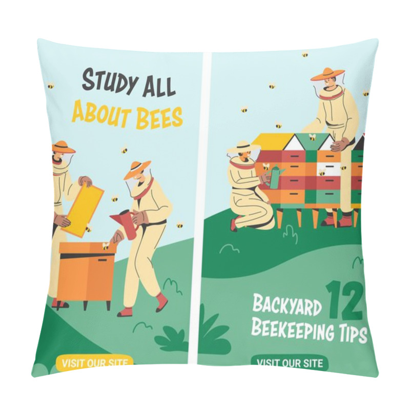 Personality  Backyard Beekeeping Tips, Study All About Bees. Hobby And Recreation, Making Honey At Home. Ariarists Wearing Uniform, Tending Insects. Visit Our Site For More Information. Vector In Flat Style Pillow Covers