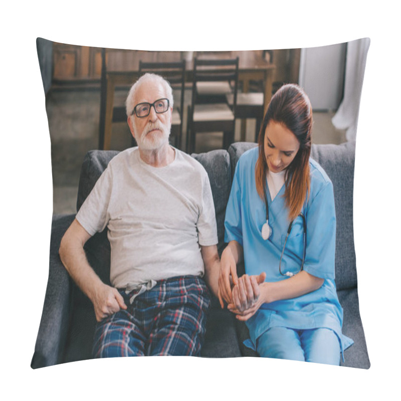 Personality  Medical Worker Checking Heartbeat Of Senior Man Pillow Covers