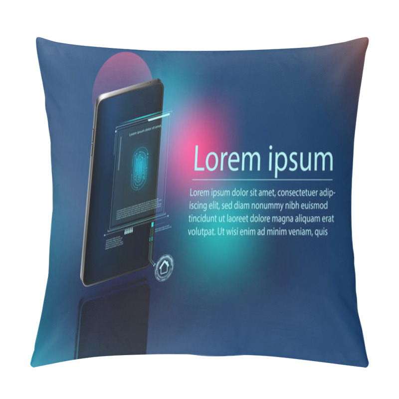 Personality  Fingerprint Wi-fi Smartphones, Security Controls Vector Futuristic Smart Home Technology Controlling Protection System With Space For Content,web- Template, Business Tech Presentation Appliances Via Internet. Pillow Covers