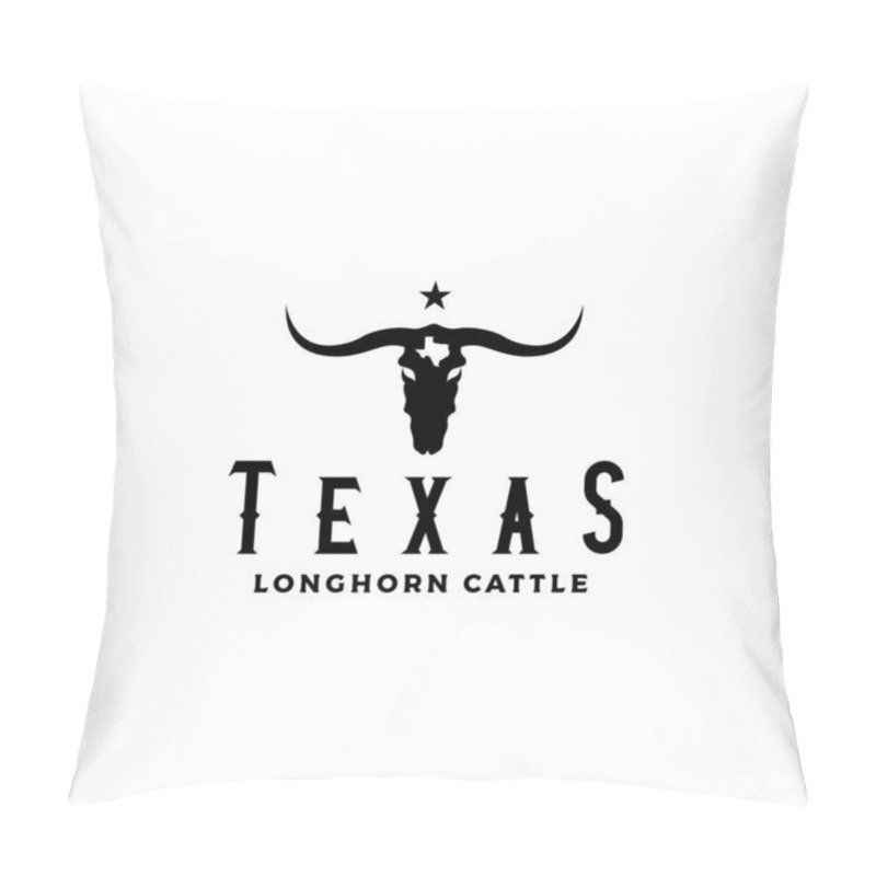 Personality  Western Bull Cow Head Silhouette With Star And Texas Map Logo Design Pillow Covers