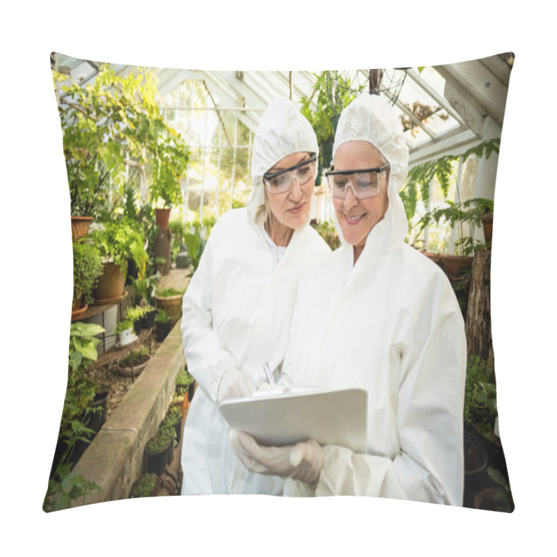 Personality  Scientists In Clean Suit Looking At Clipboard Pillow Covers