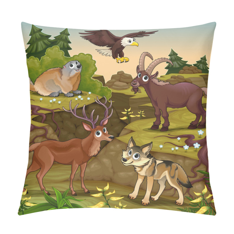 Personality  Cartoon Animals, Deer, Eagle, Groundhog, Steinbock, Wolf With La Pillow Covers