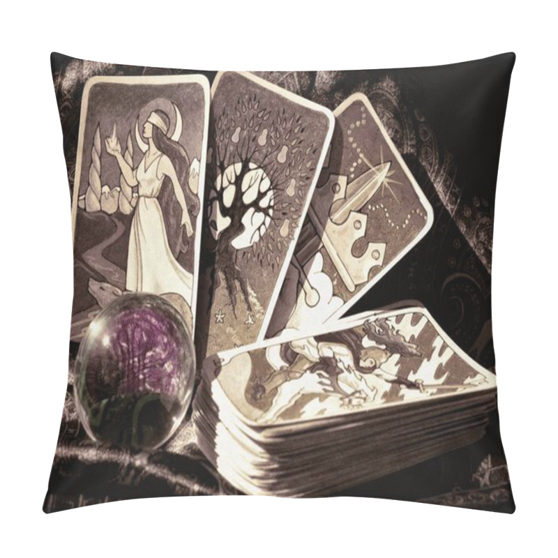 Personality  Occult Paraphernalia, Tarot Cards And Crystal Ball Pillow Covers