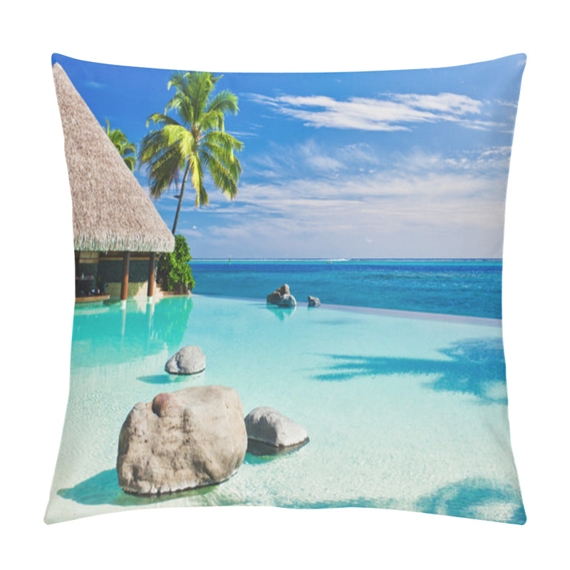 Personality  Infinity Pool With Palm Tree Overlooking Ocean Pillow Covers