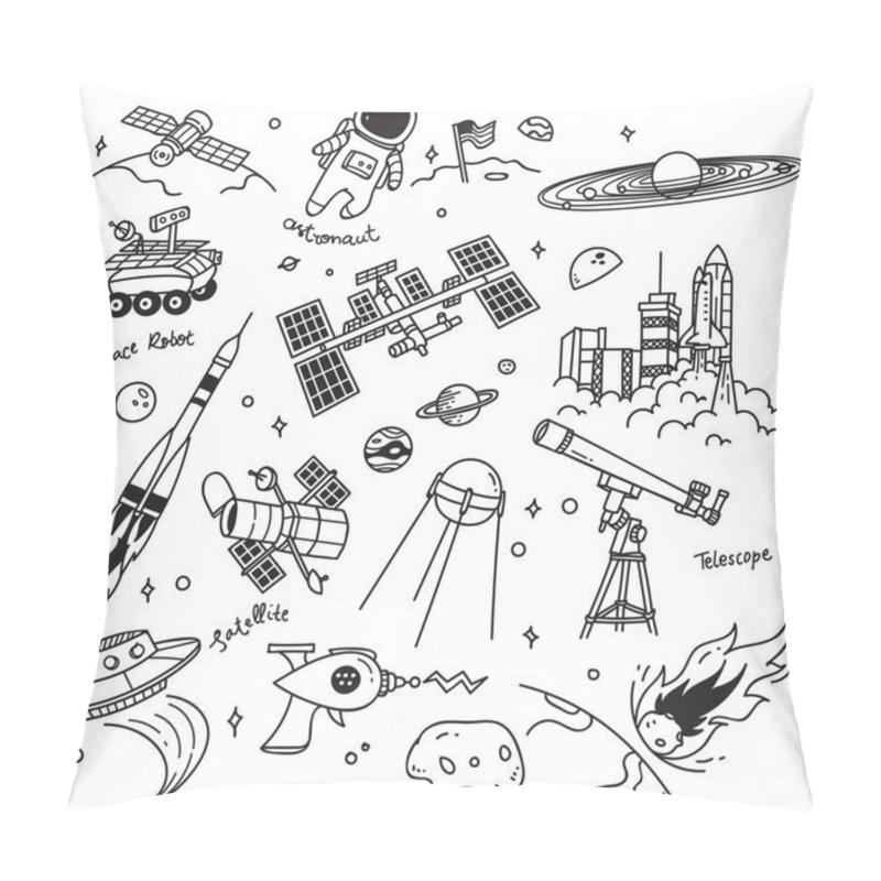 Personality  Set Of Space Doodle Isolated On White Background Pillow Covers