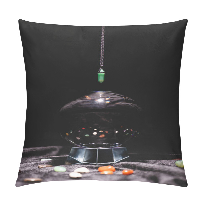 Personality  Fortune Telling Stone Above Crystal Ball On Black Velvet Cloth Isolated On Black Pillow Covers