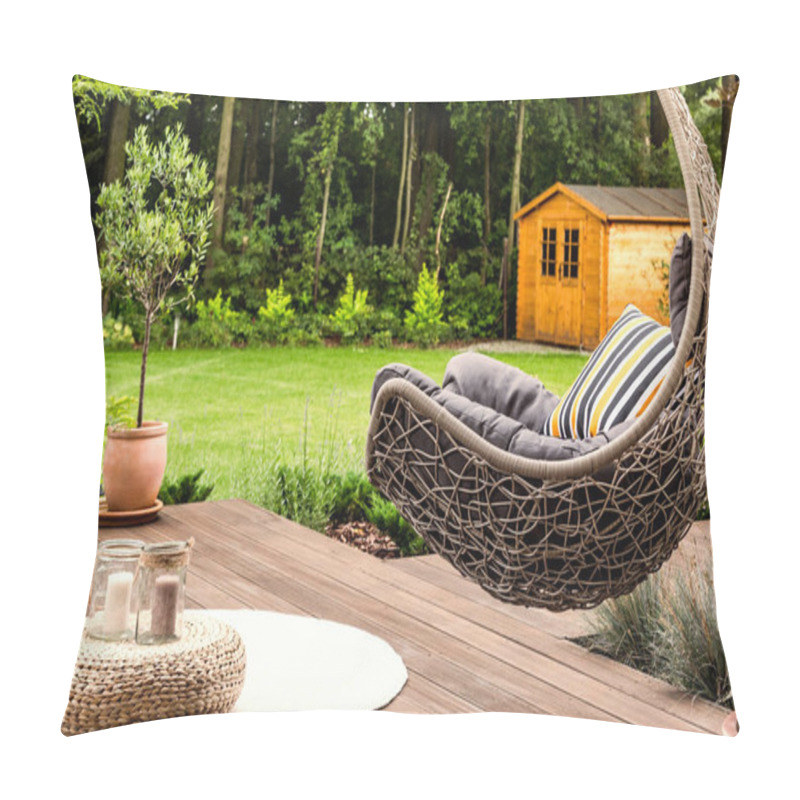 Personality  Hanging Chair In The Garden Pillow Covers