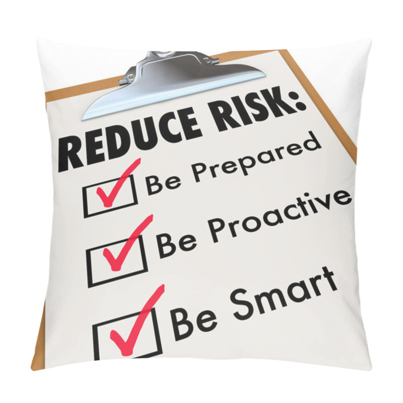 Personality  Reduce Risk Words On Clipboard With Checkmarks Pillow Covers