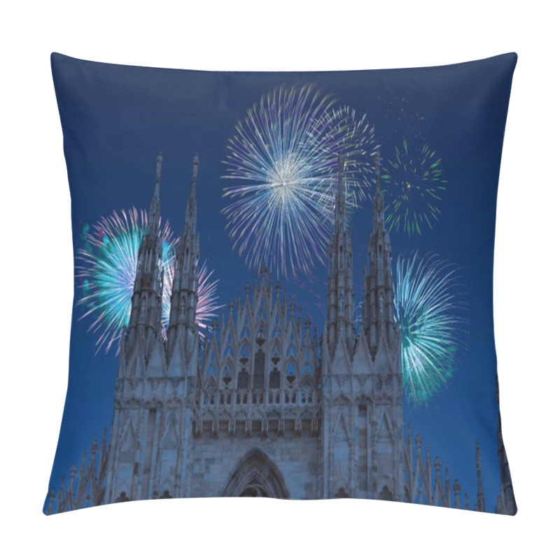 Personality  Celebratory Fireworks For New Year Over Milan Cathedral Or Duomo Di Milano During Last Night Of Year. Christmas Atmosphere.  Pillow Covers