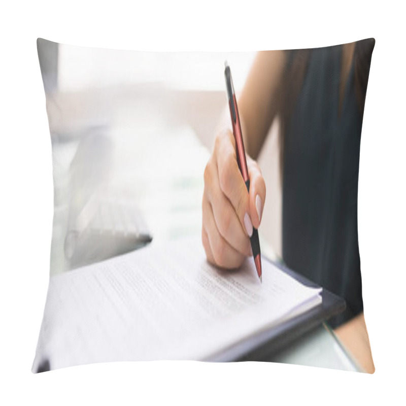 Personality  Signing Business Contract Document And Paper In Lawyer Office Pillow Covers