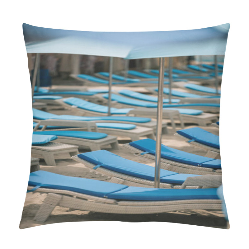 Personality  Empty Chaise Lounges And Umbrellas At Beach Pillow Covers