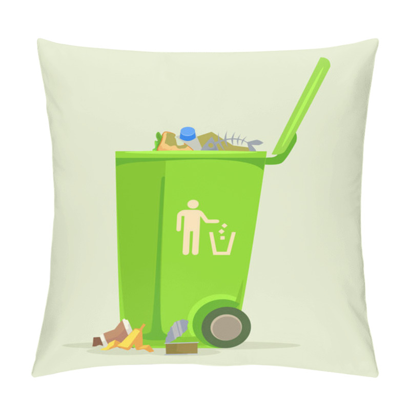 Personality  Trash Can Basket Dustbin Isolated Icon. Vector Flat Cartoon Illustration Pillow Covers