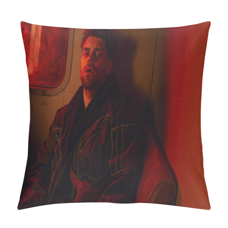 Personality  Exhausted Man Sitting Pin Red Light Of Dirty Carriage Of Post-apocalyptic Subway, Game Character Pillow Covers