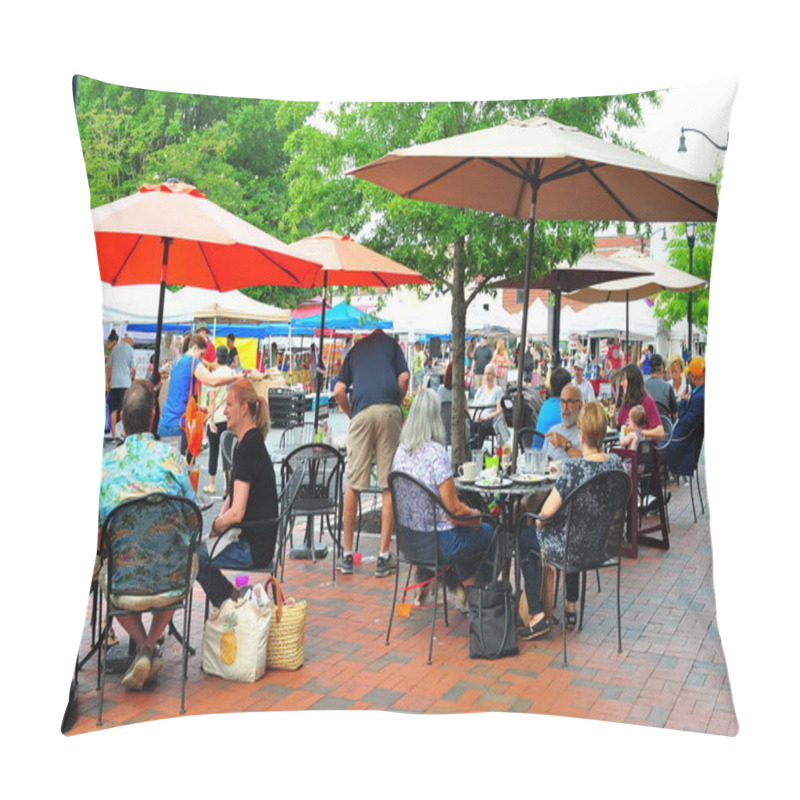 Personality  Marietta Square, GA-circa August 18, 2018:  Local Residents Gather Together On Saturday Mornings For The Farmers Market Pillow Covers