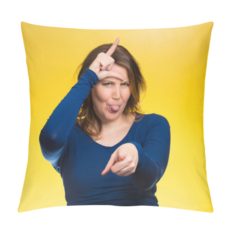 Personality  Mad Pissed Off Woman, Showing Loser Sign Pillow Covers